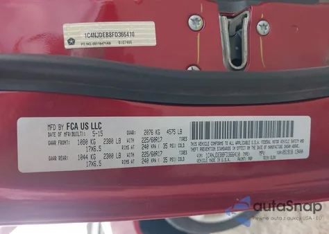 2015 Jeep Compass High Altitude Edition из США, поврежденный, VIN 1C4NJDEB8FD366410